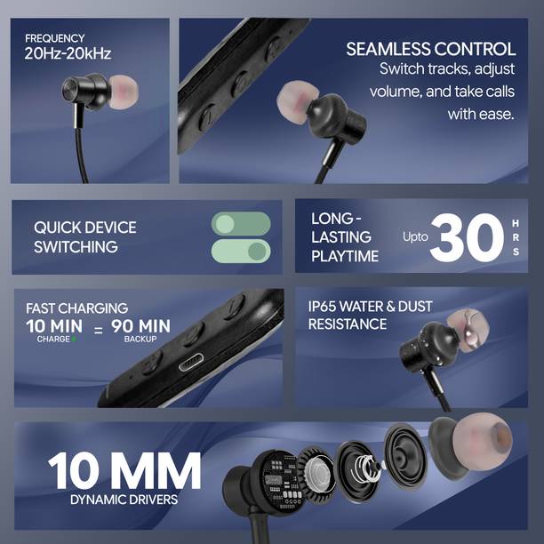 Voods V Collar Nova Plus With Magnetic Buds, IP65, BT5.4, High Quality Sound Bluetooth