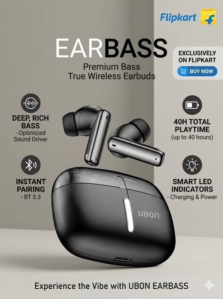 EARBASS PRO J31: Super Deep Bass & Active Noise Cancellation, 40H Playtime, 4 Mic ENC Bluetooth