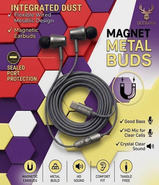 Deeravia Type-C Earphones Wired with Mic|Clear Calling & Music|Flexible Wired Headset D1 Wired