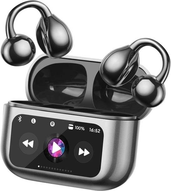 Foxne Point TWS Ear Clip Wireless Earbuds with Intelligent LCD Touch Screen and V5.4 Bluetooth