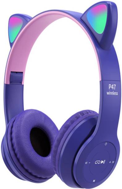 DAEMON Kids/Adults Headphones Wireless, Girls Boys Bluetooth Headset Cat Look Bluetooth & Wired