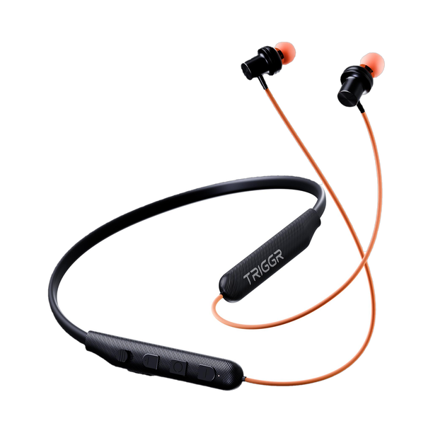 TRIGGR Bassplugs 100 Neckband, Dedicated Switch, 40H Battery, Dual Pairing, Fast Charge Bluetooth