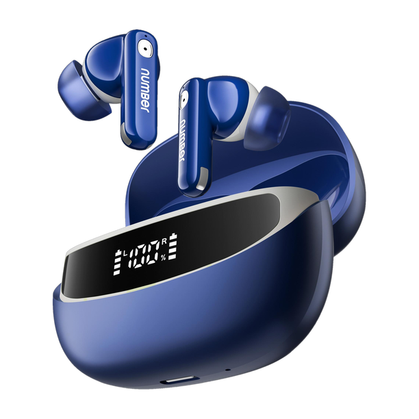 Number Navo Buds Z1 w/ Digital Display, 72H Playtime, 4Mic ENC, Dual Pairing, Hi-Bass Bluetooth