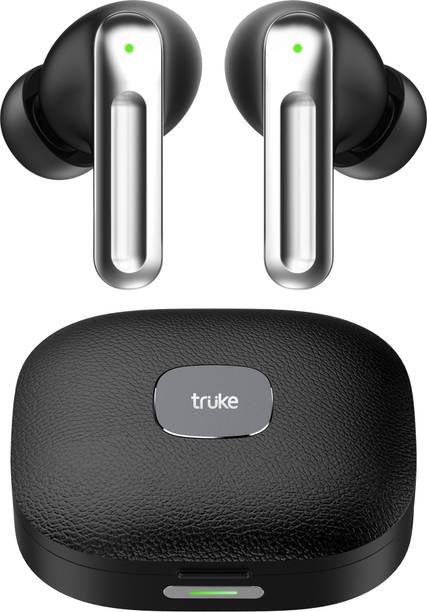 truke Mega 9 TWS 70H Playtime, 24-bit Spatial Audio, Leather Finish, Quad Mic ENC, 5.4 Bluetooth