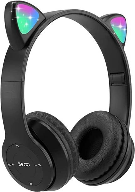 Techpunch Premium Quality Cat Design Headphones for Girls Foldable Headset with Microphone Bluetooth