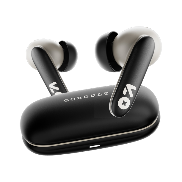 GOBOULT Y1 v2.0 60Hrs Battery, Ultra Sleek, App Support, Dual Pairing, 4 Mic ENC, 6.0v Bluetooth Headset Black Onyx, True Wireless