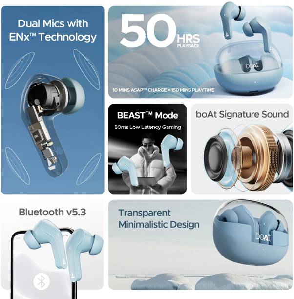 boAt Airdpes 311 Pro Bluetooth  (Dusk Blue, True Wireless)