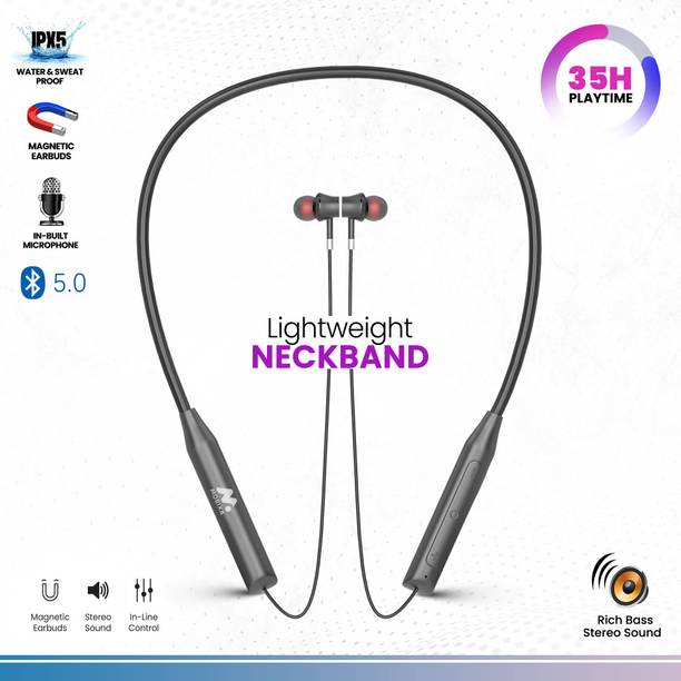 Boom M-106 Series 5.0v 35H Playtime, Clear HD Sound IPX5, Wireless Neckband Bluetooth