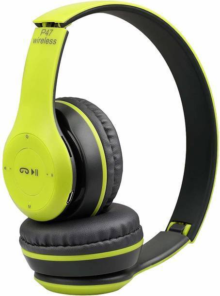 Treadmill P47 Portable Sports Headphone with Microphone Bluetooth (Green, On the Ear) Bluetooth