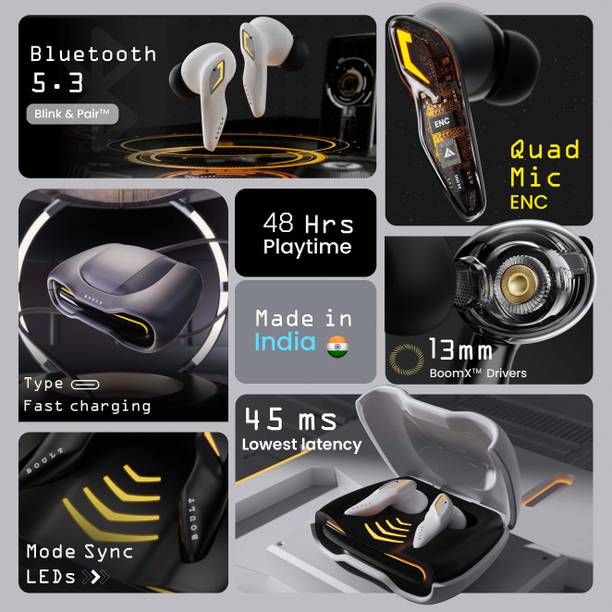Boult Audio Astra with Quad Mic ENC, 48Hrs Battery, Low Latency Gaming, Made in India, 5.3v Bluetooth Headset