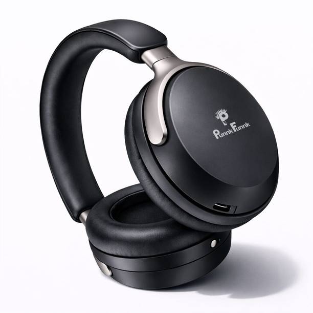 PunnkFunnk SuperBass with 70Hr Playtime Wireless Headpone & Mic, Foldable Design, Aux Bluetooth