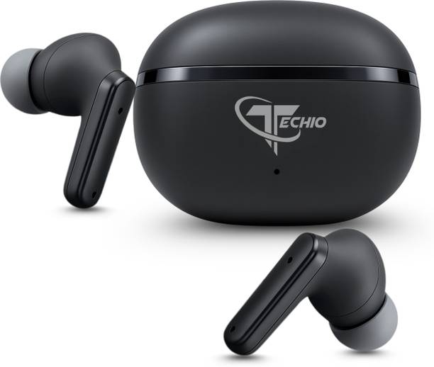 Techio NoiseFree Quad-Mic ENC Earbuds, 40Hr Backup, , Low Latency Gaming Bluetooth