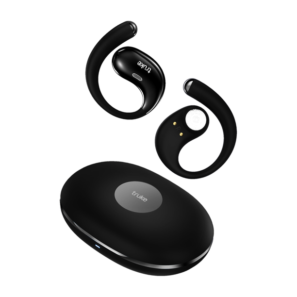 truke ResonanceX OWS w/ 70H Playtime, 24-bit Spatial Audio, 16mm Drivers, Dual Pairing Bluetooth Headset Ash Black, True Wireless