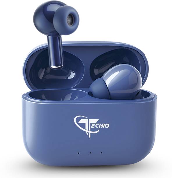 TECHIO EchoPods Wireless Earbuds with IPX5 Waterproof, Bass Boost & LED Indicator Bluetooth