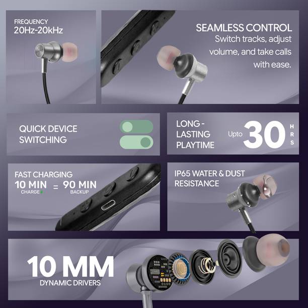 Voods V Collar Nova Plus With Magnetic Buds, IP65, BT5.4, High Quality Sound Bluetooth