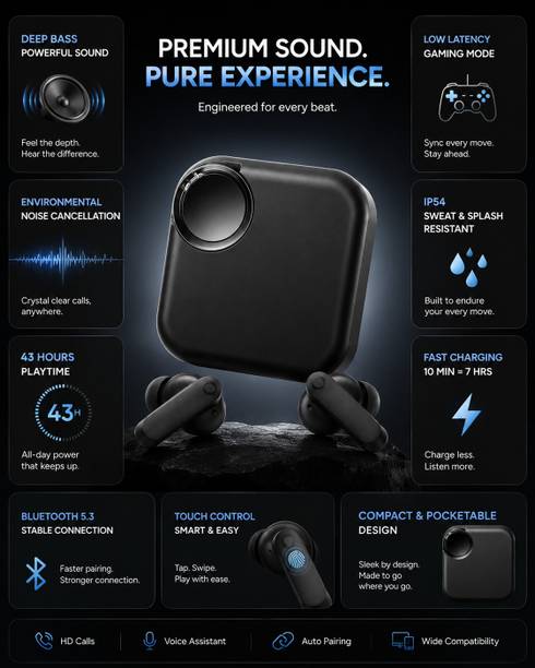 vaxyl EchoBuds Pro Wireless Earbuds with Fast Charging Bluetooth