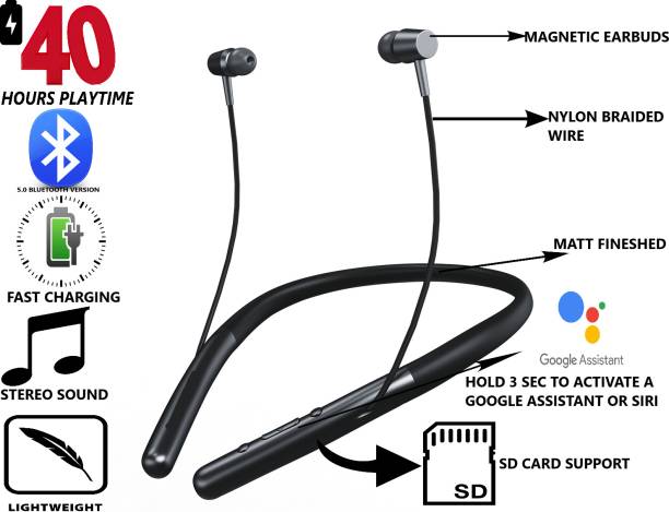 Grostar MN2 50Hour Backup,Extra Bass,Waterproof Bluetooth Neckband Bluetooth Headset
