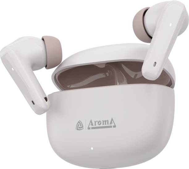 Aroma NB126 Force Plus Upto 50Hr Playtime*, Fast Charging, Dual Pairing, Heavy Bass Bluetooth Headset Perl White & Brown, True Wireless