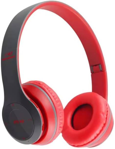 CLOKIFY Wireless Bluetooth Over-Ear Headphones with Deep Bass,Foldable Design(RED) Bluetooth & Wired without Mic