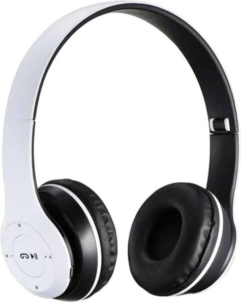 Pson's White Colour Light Weight foldable PO47 headphone Bluetooth & Wired without Mic