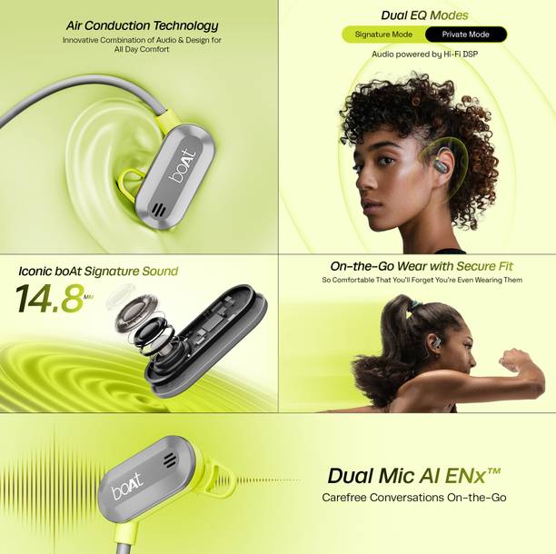 boAt Rockerz 261 Pro w/ Air Conduction Tech, 14.8mm Drivers & Seamless Touch Controls Bluetooth Headset  (Lazer Lime, In the Ear)