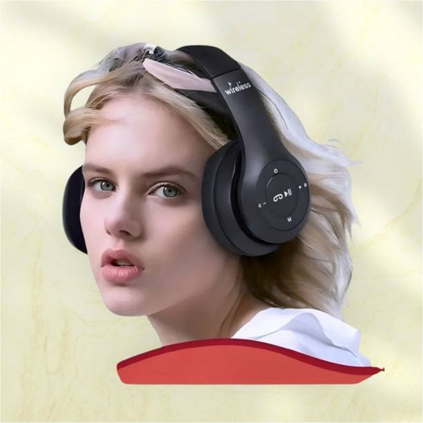 Casecade Stereo Headphones with Mic & SD Card Support, Long Battery Backup Bluetooth & Wired