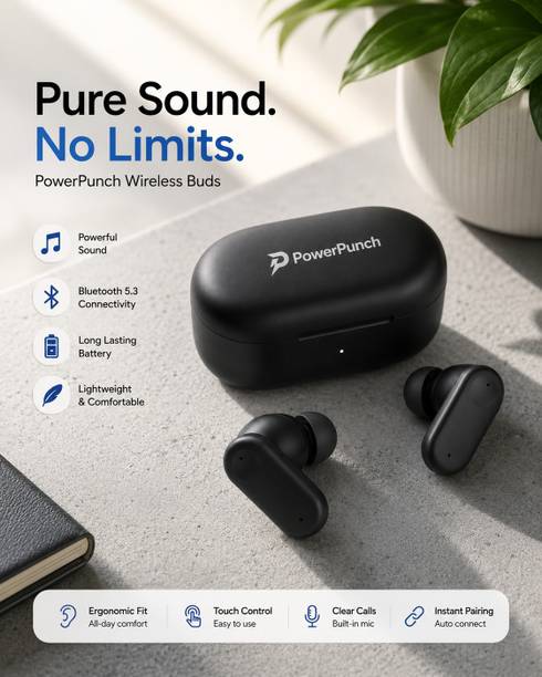 Power punch PowerPunch TWS Earphones | Bluetooth 5.3 | Fast Charging | Black Bluetooth