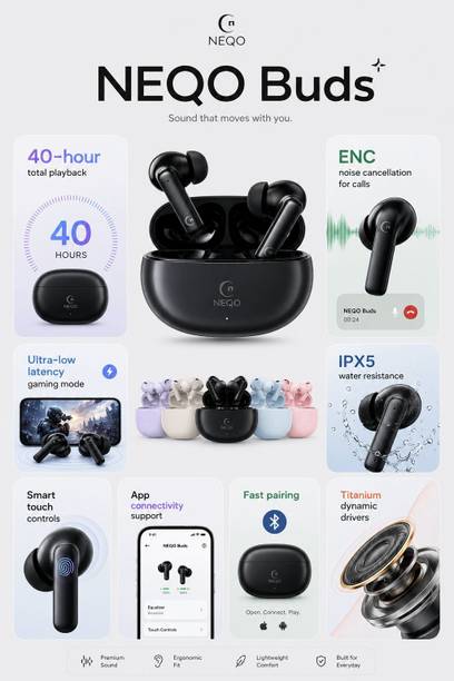 NEQO Premium Sound,150 H Play Back Time Battery backup Fast 1-Hour Charging Bluetooth