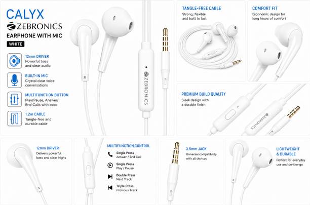 ZEBRONICS Zeb-Calyx Deep bass | Crystal Clear Sound | 3.5mm Audio Jack Wired