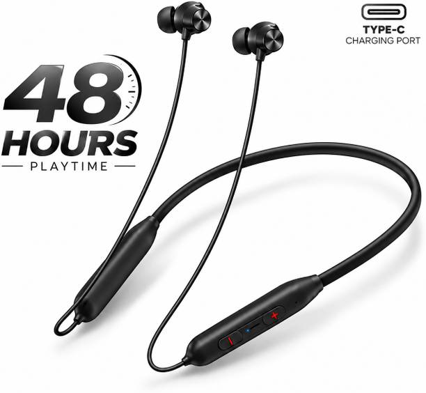 MAK Bluetooth Neckband Earphones for Musical Experience,TypeC Charge 48 Hrs Playtime Wired