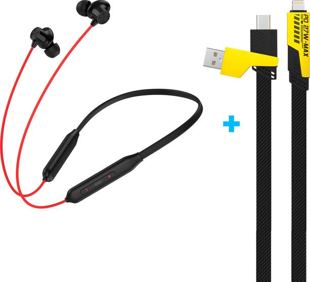Aroma Combo 2 - NB120 Amaze upto 50H* Neckband + UC720, 4in1 65W Fast Charging Cable Bluetooth