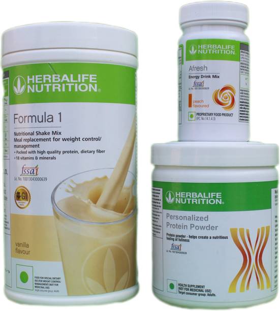 HERBALIFE FORMULA 1 MIX VANILLA SHAKE 500G AND PROTEIN POWDRE 200G + PEACH AFRESH 50G VANILLA, PROTEIN POWDER, PEACH