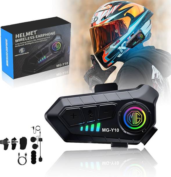 Moto Genius Y10 Bluetooth Helmet Headset |Waterproof | Noise Cancelling | Calls & Music Helmet bluetooth device with Earphone, Hands Free Calling