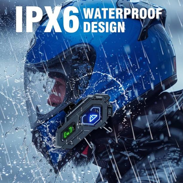 Edyell C8 Pro MotoComm + BTv5.4 Intercom & HiFi Stereo Compatible for All Helmets Helmet bluetooth device with Microphone, Hands Free Calling, Voice Assist, Collision Warnings