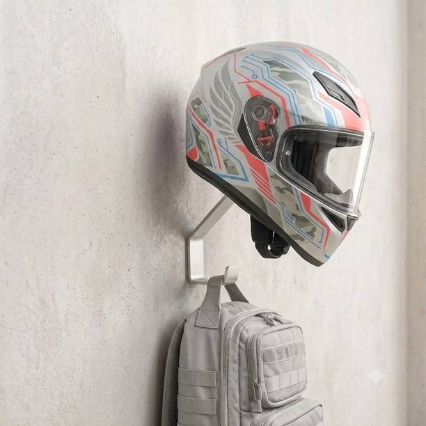 Torque Craft Wall-Mountable Helmet Holder Metal Helmet Hanger for Motorcycle, Gloves, Jacket Helmet Mount