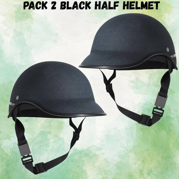 SRPHERE A2 PACK OF 2 GOOD QUALITY BLACK HALF STRAP HELMET Motorbike Helmet