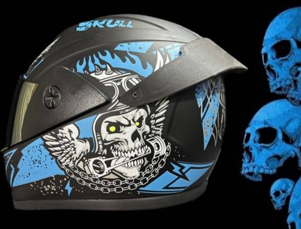 Anjana ABS SKULL GHOST RIDER FULL FACE HELMET WITH MIRROR VISOR &DUAL DENSITY(BLUE) Motorbike Helmet