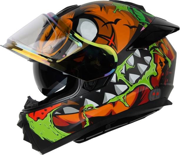 इगनाइट IGN-8 Pumpkin ISI/DOT Certified Full Face Graphic Helmet with Inner Sun Shield मोटरबाइक हेलमेट