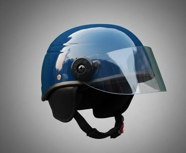 Viomshield Glossy Blue Open Face Motorcycle Helmet with Clear Visor Motorbike Helmet