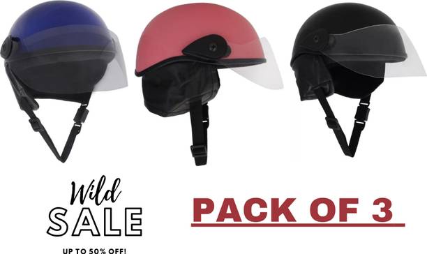 Anjana MULTIPURPOSE HALF HELMETS MIX COLOUR FOR CYCLING AND SCOOTY (BK..BLUE..PINK) Motorbike Helmet