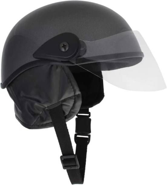 Anjana HALF HELMET WITH CLEAR VISOR FOR UNISEX WITH STYLISH ENHANCED DESIGN (GUN GREY) Motorbike Helmet