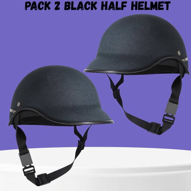 SRPHERE A11 PACK OF 2 GOOD QUALITY BLACK HALF STRAP HELMET Motorbike Helmet