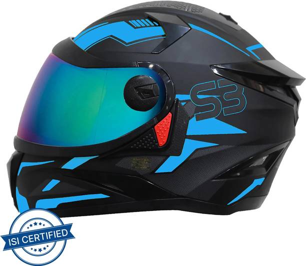 Steelbird SBH-17 Terminator Full Face Graphic in Matt Black Fluo Blue Motorbike Helmet