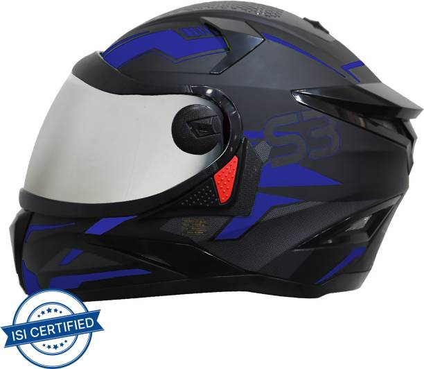 Steelbird SBH-17 Terminator Full Face Graphic Helmet in Matt Black Blue with Silver Visor Motorbike Helmet