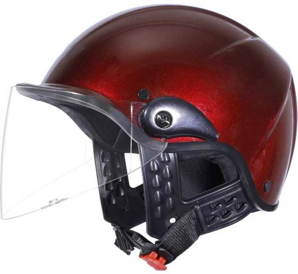 Anjana OGGY HALF FACE HELMET UNISEX WITH PC VISOR & AERO DESIGN(RED) Motorbike Helmet