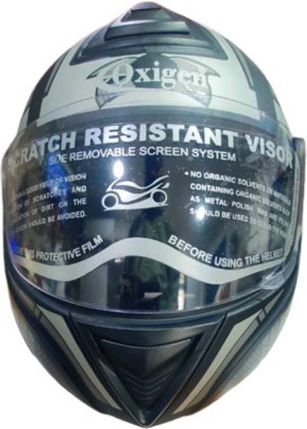 oxigen ABS FULL FACE DESIGN HELMET WITH MIRROR VISOR & DUAL DENSITY (GREY) Motorbike Helmet