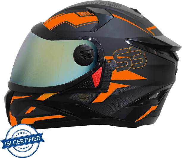 Steelbird SBH-17 Terminator Full Face Graphic Helmet in Matt Black Fluo Dark Orange Motorbike Helmet