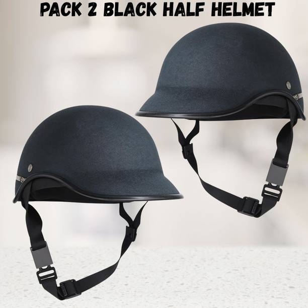 SRPHERE A10 PACK OF 2 GOOD QUALITY BLACK HALF STRAP HELMET Motorbike Helmet