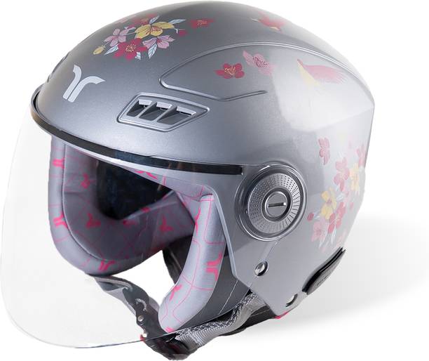 TVARRA Blossom Open Face Silver Haze Women's Helmet,Medium,Printed Design,ISI certified Motorbike Helmet