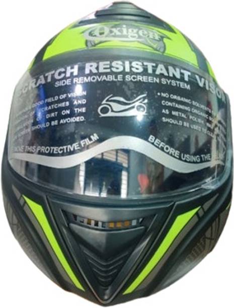 oxigen ABS FULL FACE HELMET WITH MIRROR VISOR & DUAL DENSITY (Green) Motorbike Helmet